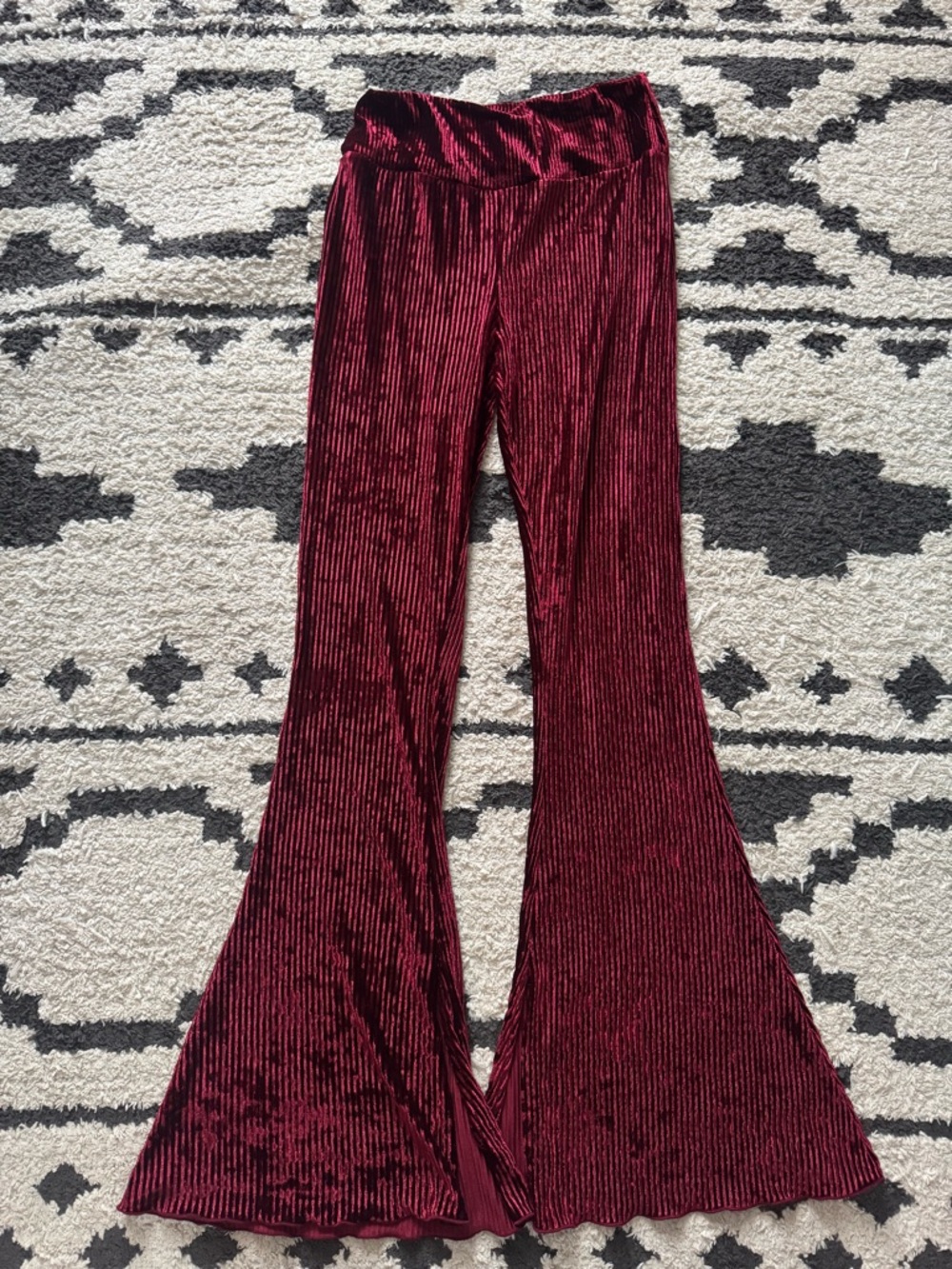 Urban Outfitters Burgundy Ribbed Velvet Flare Pants